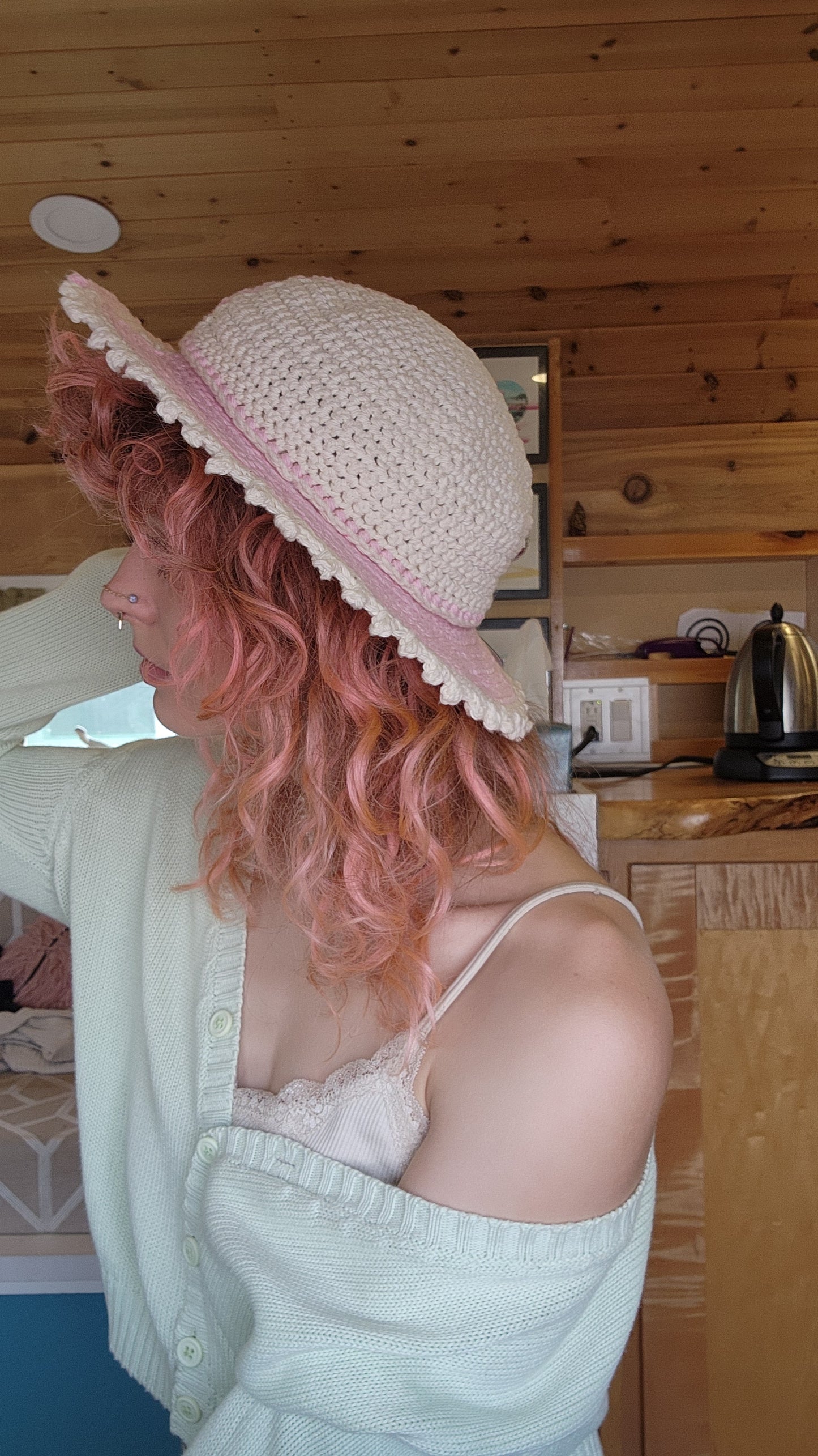 Sun Hat - Pink & Cream