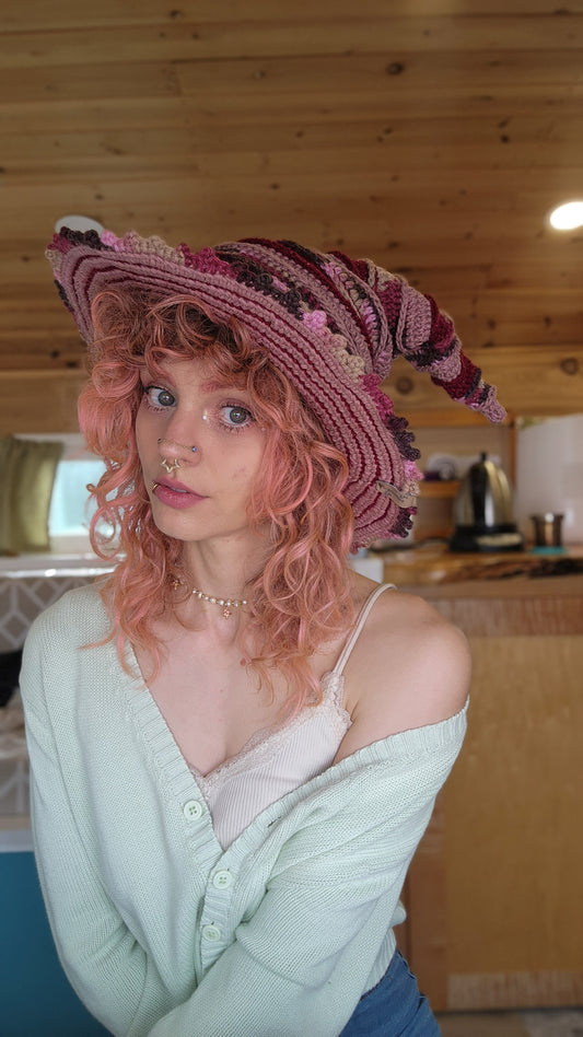 Slouchy Witch Hat - Brown, Burgundy, & Mauve