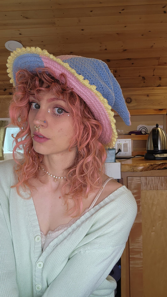 Slouchy Witch Hat -  Pink, Blue, & Yellow