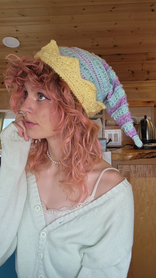 Crown Elf Beanie - Mint, Periwinkle, & Purple