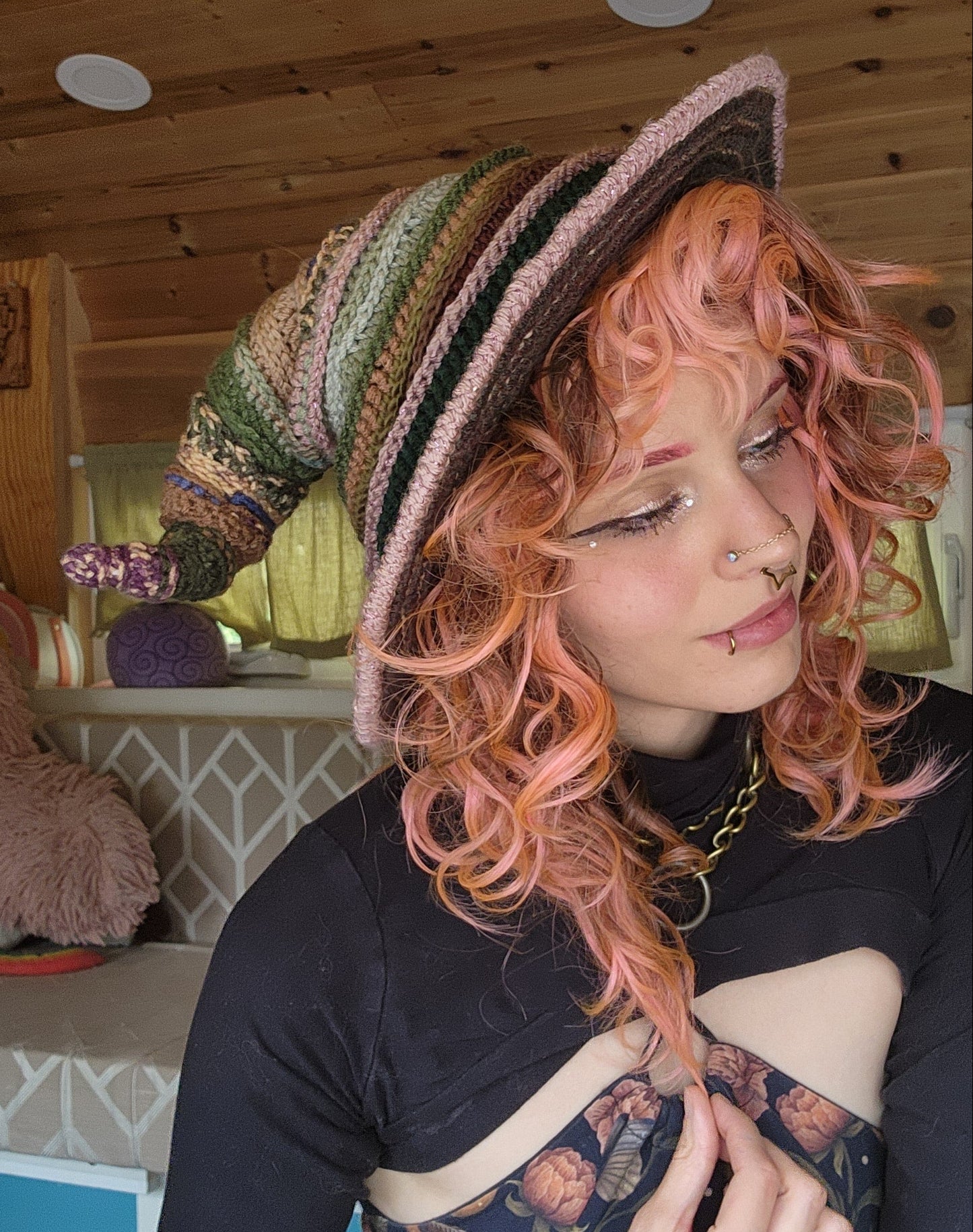 Twisteria Witch Hat - Earth Tones Patchwork