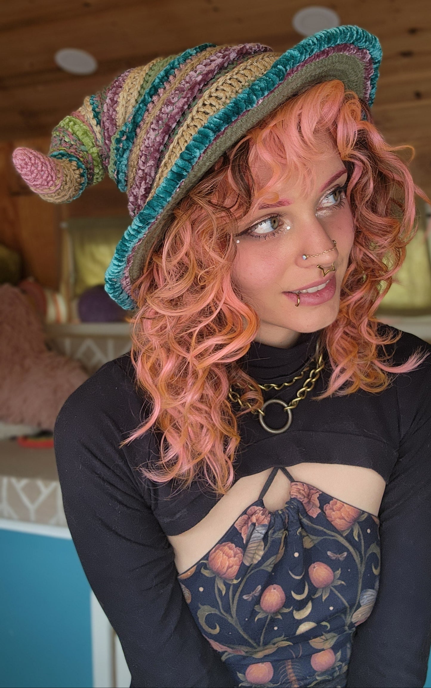 Twisteria Witch Hat - Purple, Teal, Green, & Tan Patchwork