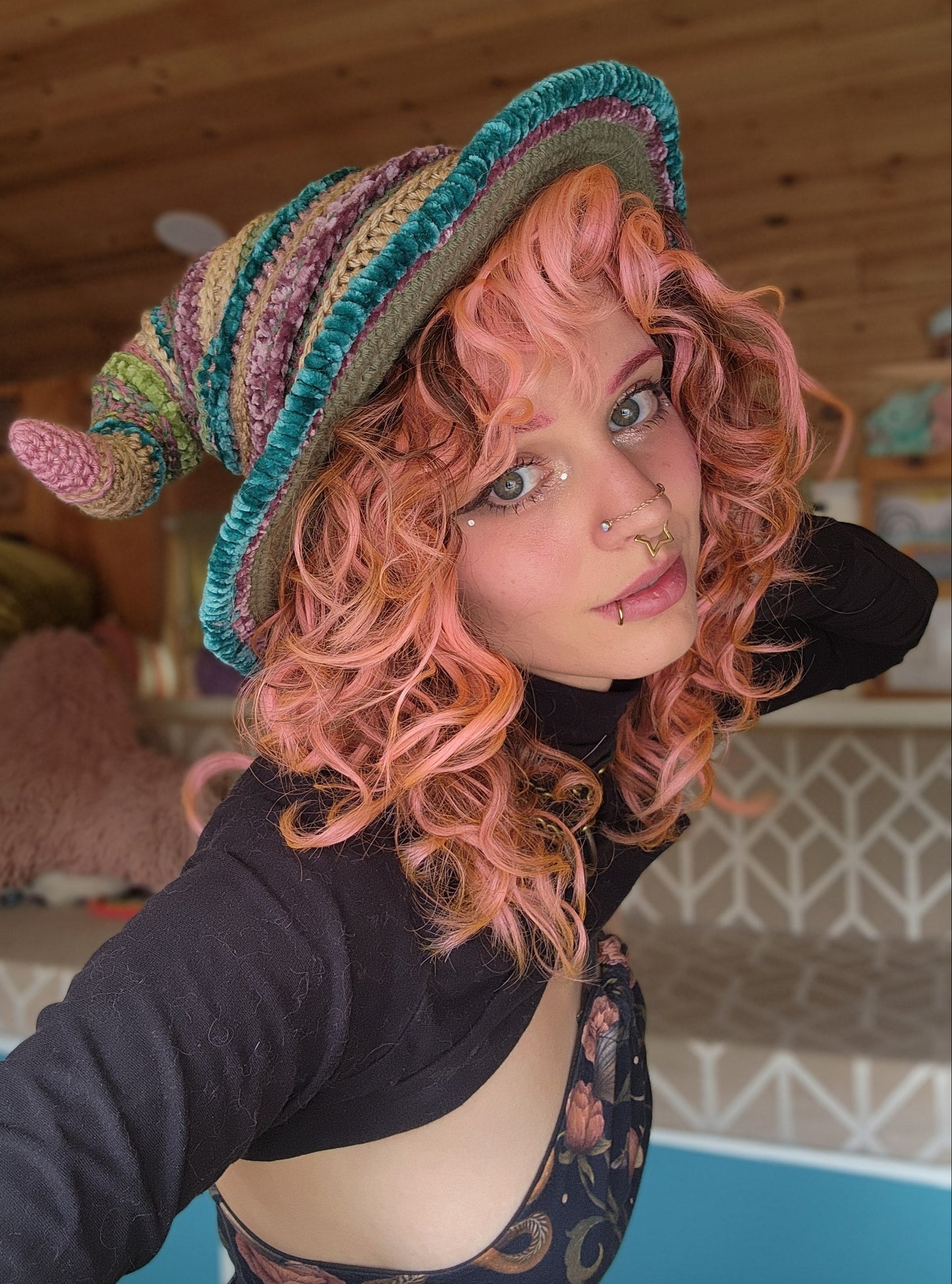 Twisteria Witch Hat - Purple, Teal, Green, & Tan Patchwork