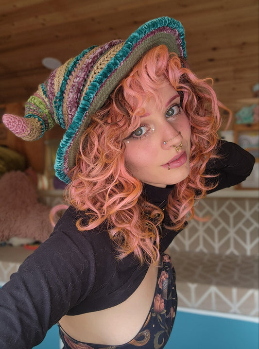 Twisteria Witch Hat - Purple, Teal, Green, & Tan Patchwork
