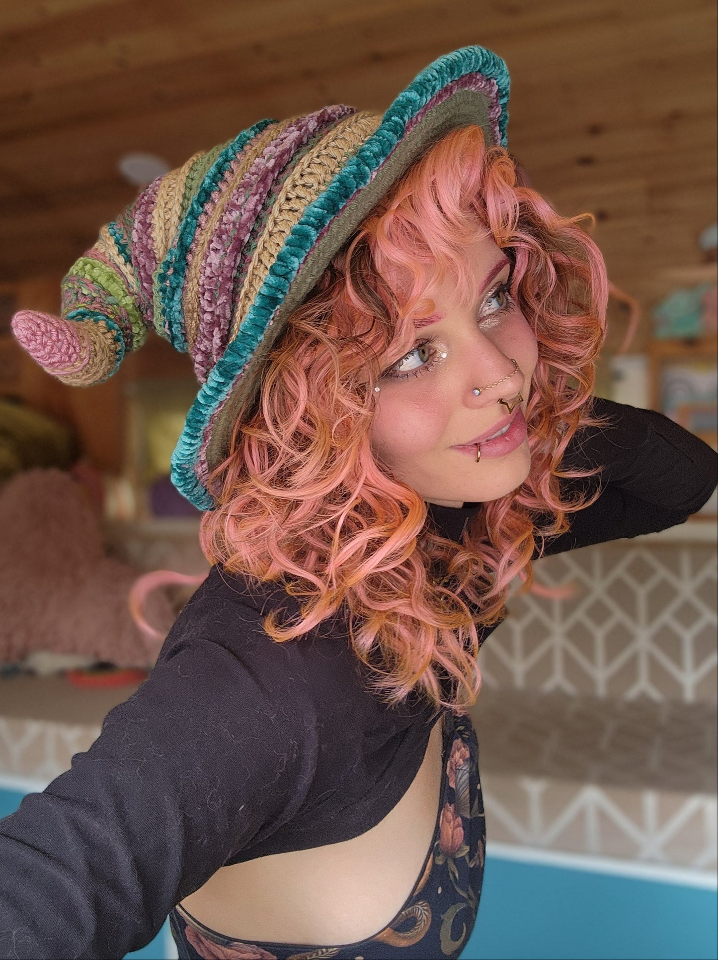 Twisteria Witch Hat - Purple, Teal, Green, & Tan Patchwork