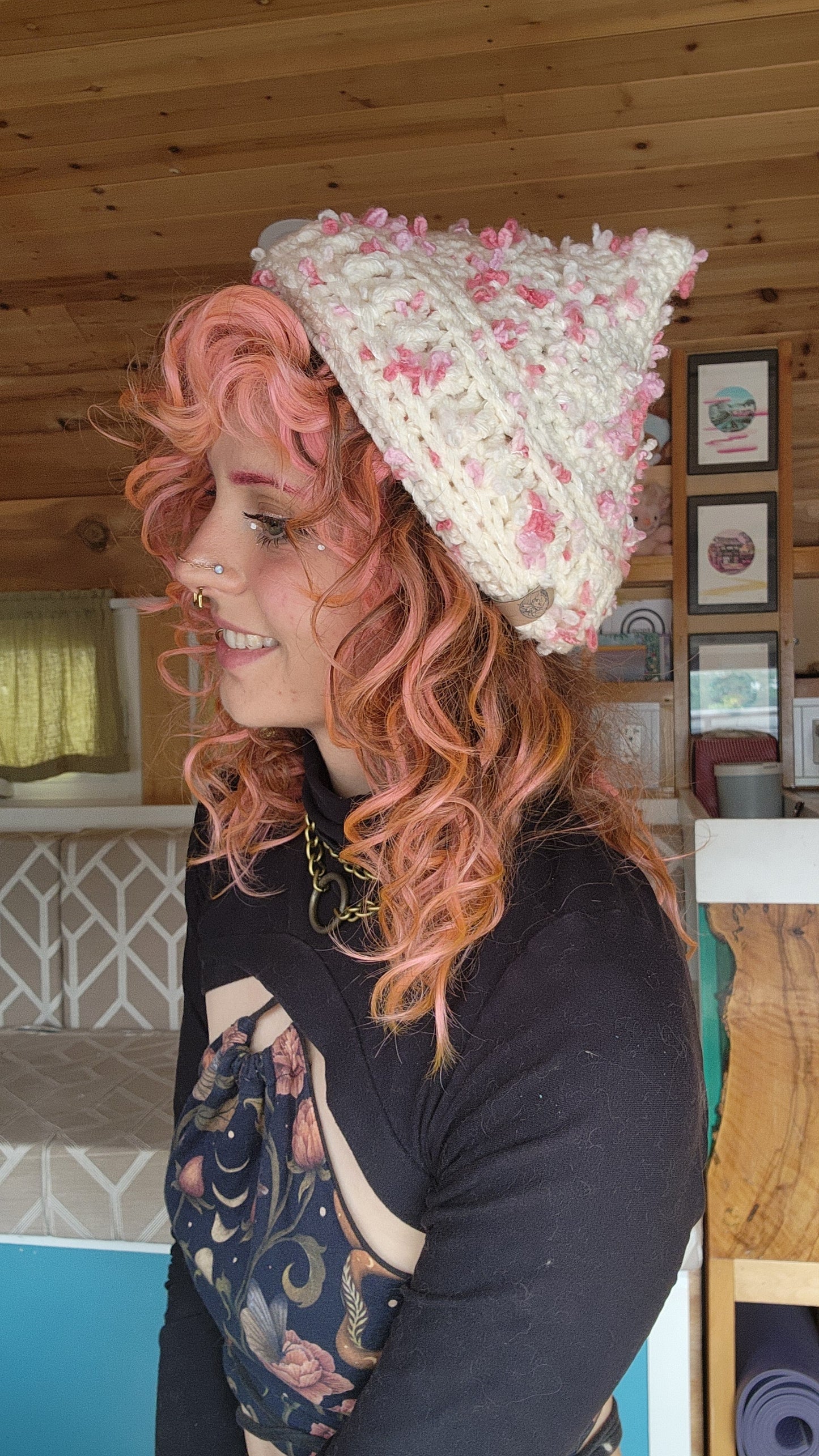 Willow Bud Fisherman Beanie - Cream & Pink
