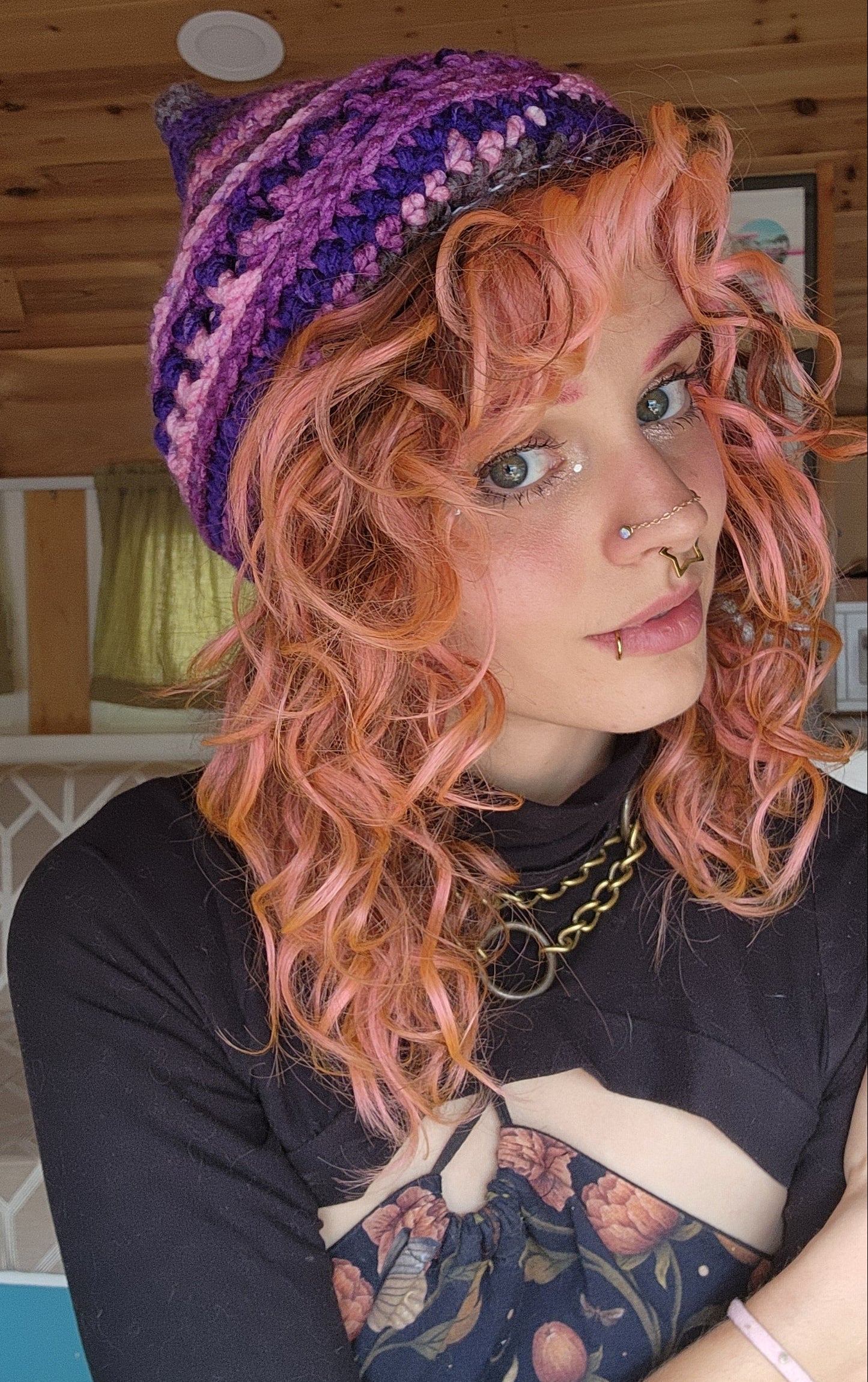 Willow Bud Fisherman Beanie - Purple, Pink, & Grey